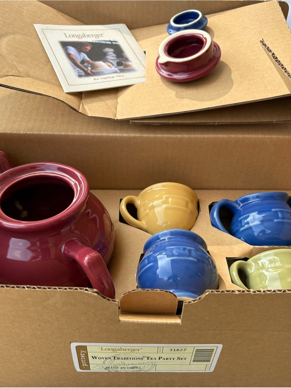 Retired Longaberger Woven Traditions Tea Party Set - Multicolor Ceramic
